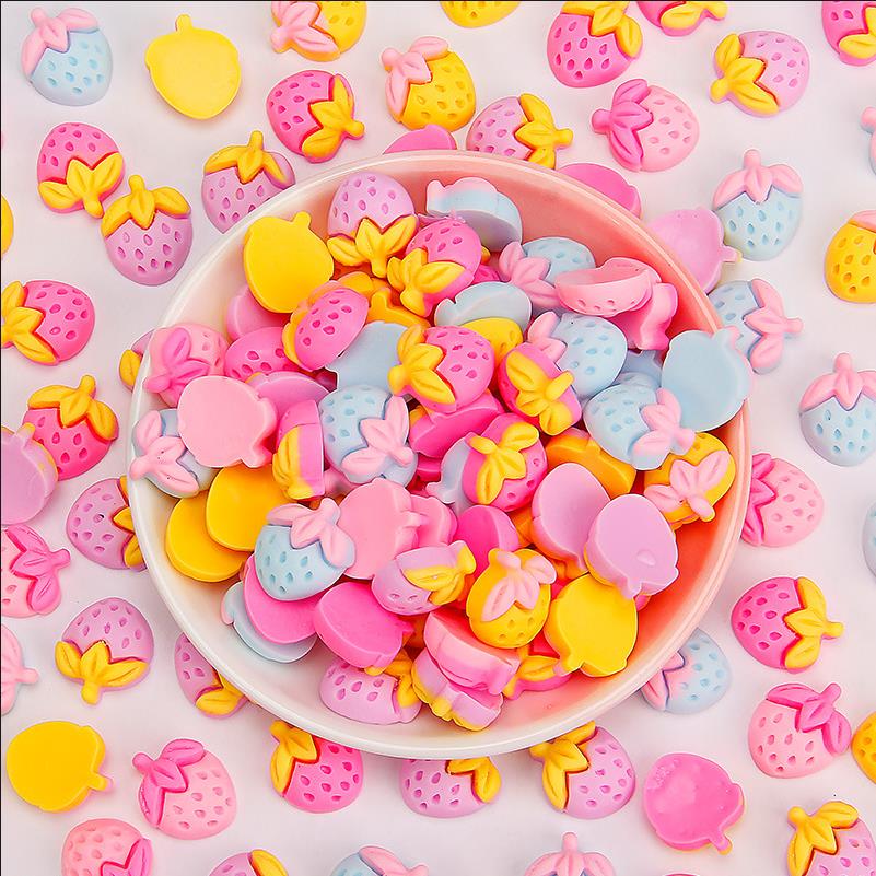 Macaron Color Strawberry DIY Charms, Cute Resin Fruit for Phone Case Hair Clip Crafts, Kawaii Scrapbooking Embellishments