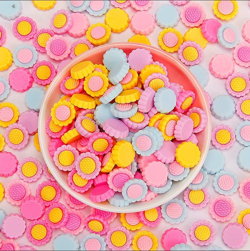 Macaron Color Sunflower DIY Charms, Cute Resin Flower for Phone Case Hair Clip Crafts, Kawaii Scrapbooking Embellishments