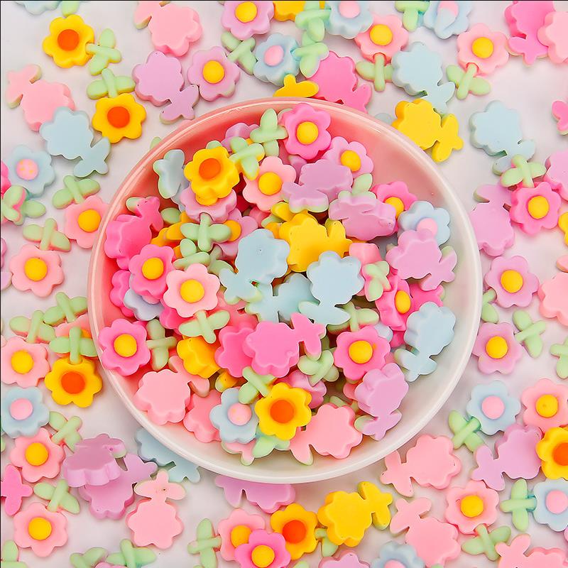 Macaron Color Flower with Leaf DIY Charms, Cute Resin Floral for Phone Case Hair Clip Crafts, Kawaii Scrapbooking Embellishments